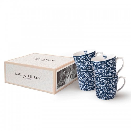 4 mugs with Sweet Allysum print. In a gift box and with a capacity of 35 cl. Blueprint Collection, by Laura Ashley.