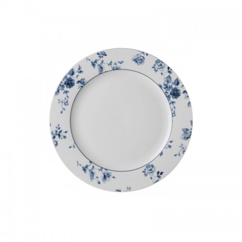 Base plate China Rose 30 cm. Blue and white border, in various designs. Blueprint Dinnerware, by Laura Ashley.