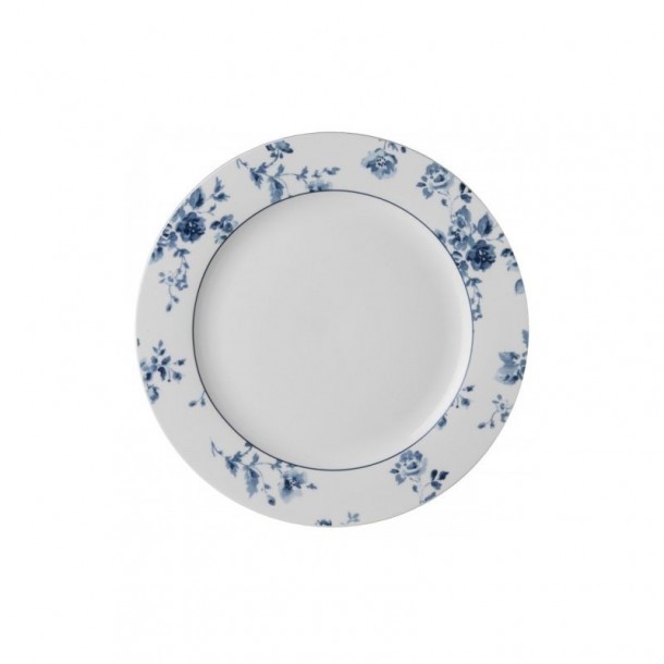 Base plate China Rose 30 cm. Blue and white border, in various designs. Blueprint Dinnerware, by Laura Ashley.