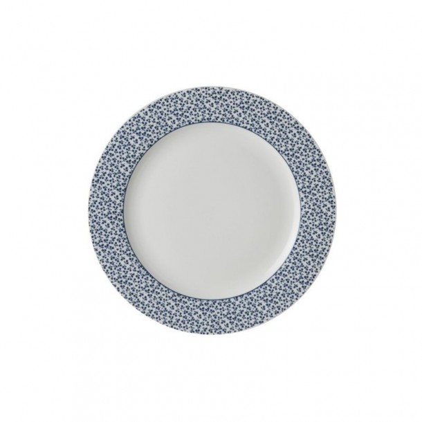 Base plate Floris 30 cm. Blue and white border, in various designs. Blueprint Dinnerware, by Laura Ashley.