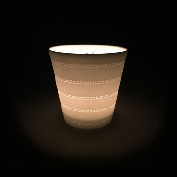 Candy Stripe tealight for mini candles. Blueprint Collection, by Laura Ashley. Bas-relief details.
