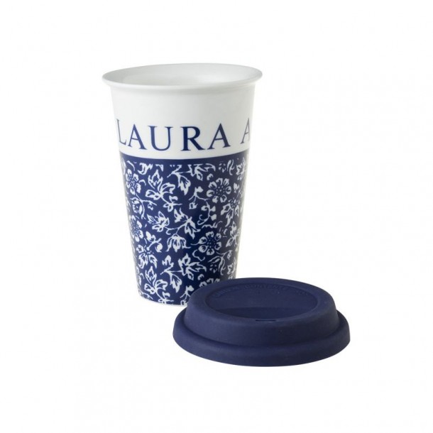 Take away cup Sweet Allysum 33 cl. Floral print and silicone lid (BPA free). Resistant and ecological, Laura Ashley.