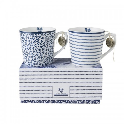 Set of 2 mini cups 24 cl Floris and Candy Stripe. Blueprint Collection, by Laura Ashley. Includes gift box.