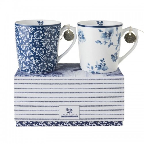 Set of 2 mugs 35 cl China Rose and Sweet Allysum. Blueprint Collection, by Laura Ashley. Includes gift box.