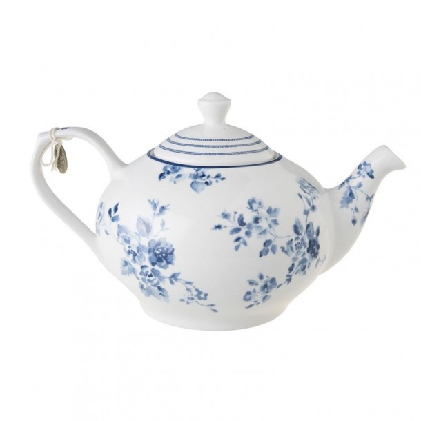 1.6 liter ceramic teapot. China Rose design and Candy Stripe lid. Blueprint Collection, by Laura Ashley.