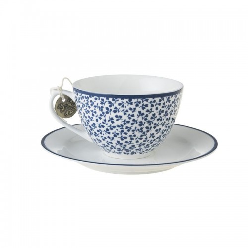 Set de taza y plato Floris perfecto para un cappuccino o un té. Colección Blueprint, de Laura Ashley.