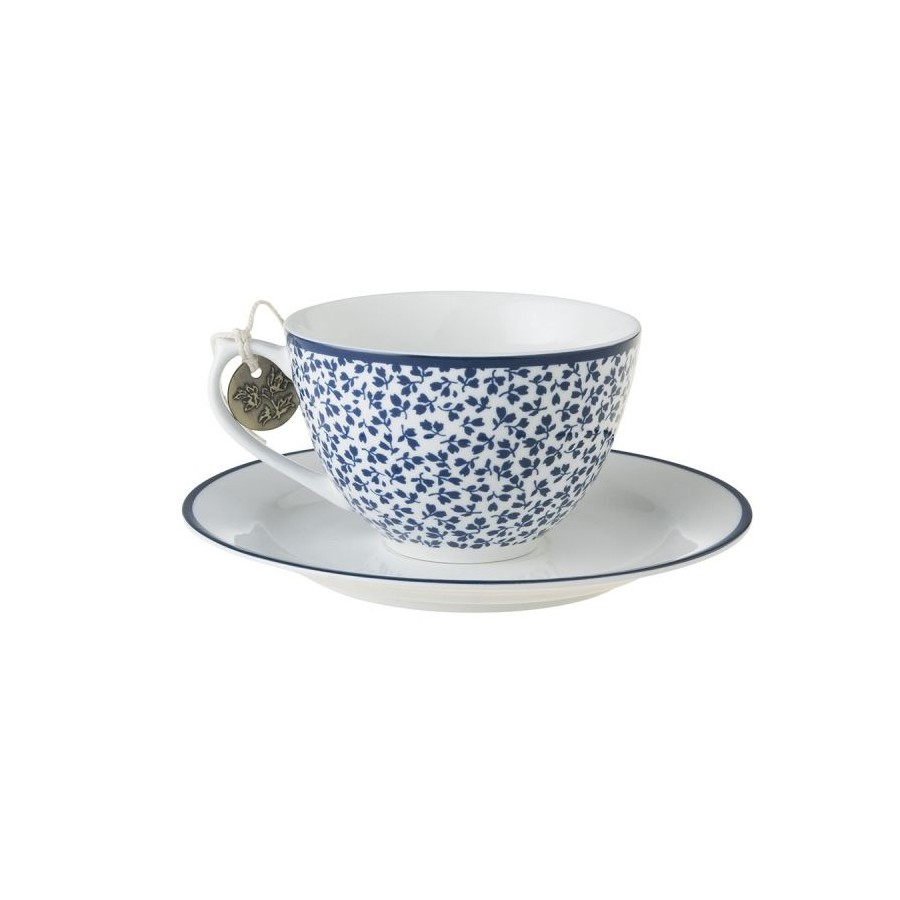 Floris mug and plate set perfect for a cappuccino or tea. Blueprint Collection, by Laura Ashley.