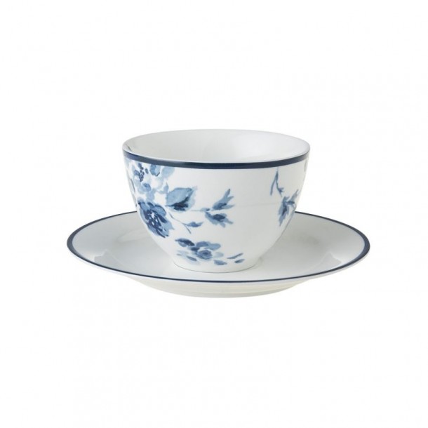 Set de taza y plato China Rose perfecto para un cappuccino o un té. Colección Blueprint, de Laura Ashley.