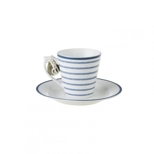 Set of mug and saucer 9 cl Candy Stripe. Perfect for an espresso. Blueprint Collection, by Laura Ashley.