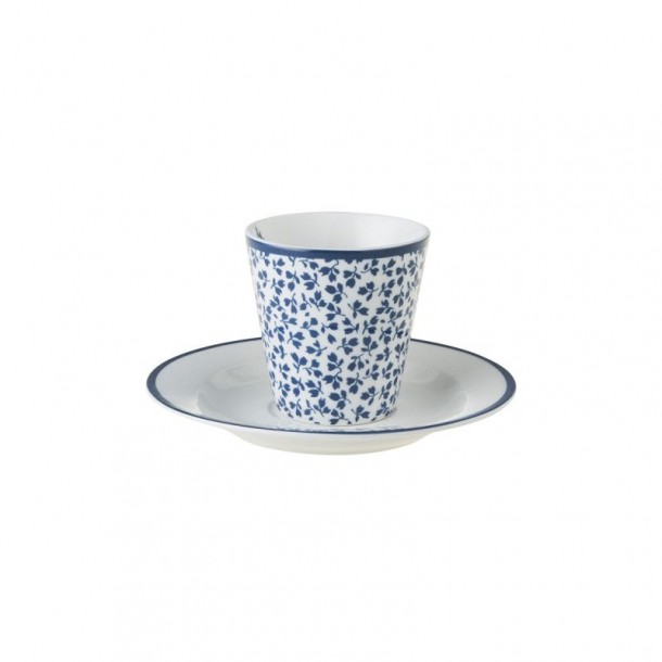 Set de taza y platillo 9 cl Floris. Perfecto para un espresso. Colección Blueprint, de Laura Ashley.