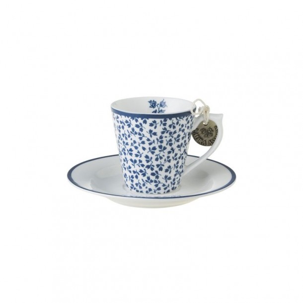 Set de taza y platillo 9 cl Floris. Perfecto para un espresso. Colección Blueprint, de Laura Ashley.