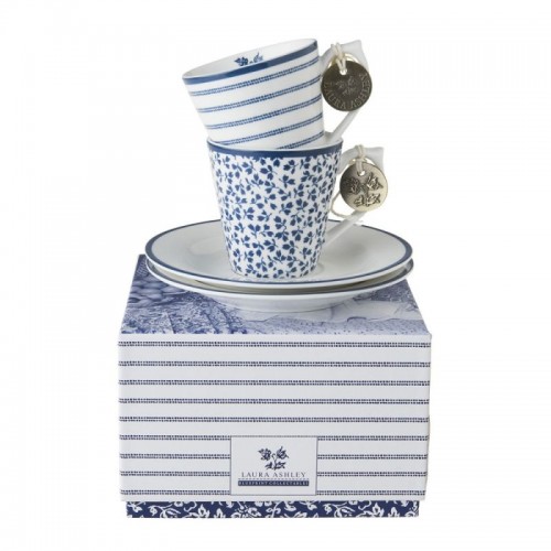 2 Mini mug and plate set. Floris and Candy Stripe, 9 cl. Blueprint Collection, by Laura Ashley. Includes gift box.