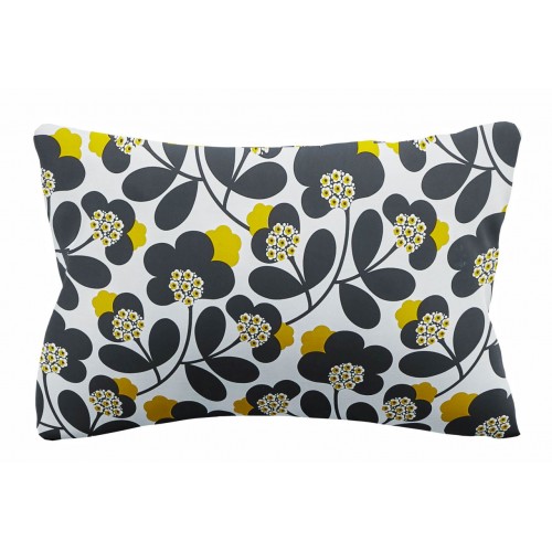 Set de cama Orla Kiely. Estilo kimono clásico con flores japonesas retro. Algodón 100 % color grafito y amarillo diente de león.